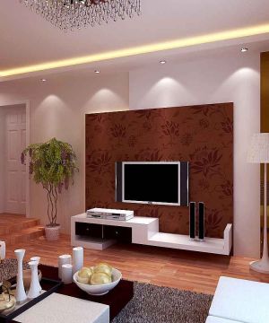 90平米小户型客厅简约电视墙壁纸装修效果图欣赏