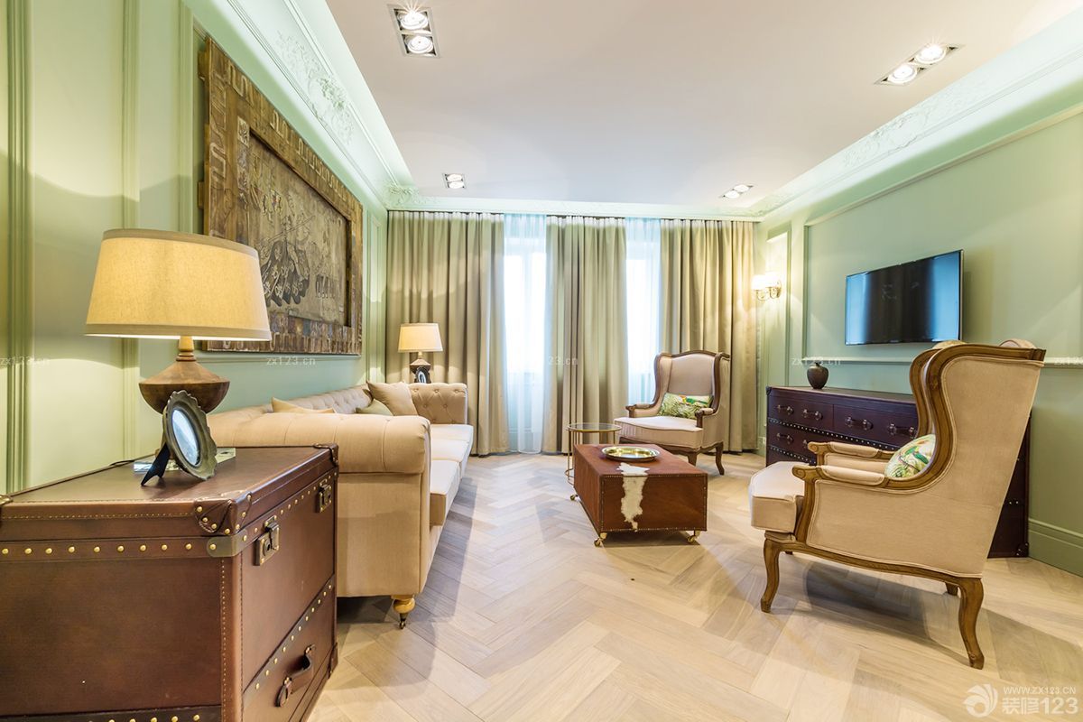 唯美两室一厅绿色窗帘装修效果图大全2025图片