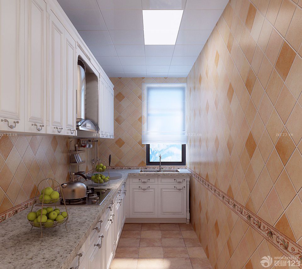 家装90平方房子长方形厨房橱柜装修效果图片