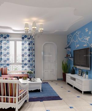 简约地中海风格两室一厅室内壁纸装修设计图片大全