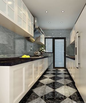 最新90平方房子长方形厨房地面装修效果图片