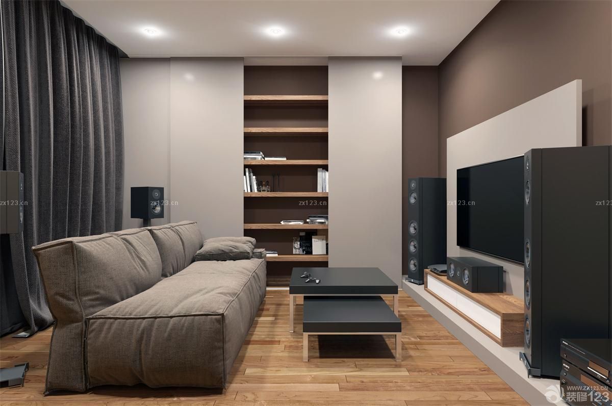 两室一厅客厅棕色墙面装修效果图大全2025图片