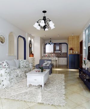 最新简约地中海风格两居室房屋客厅装修效果图