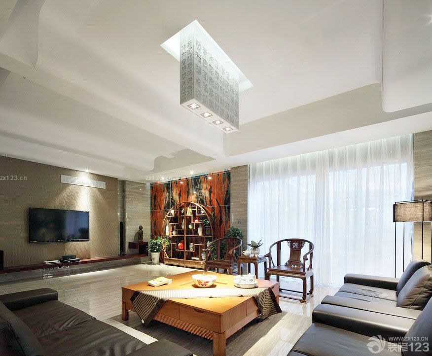 中式风格复式楼客厅装修效果图大全2025图片