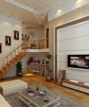现代家装小复式实木楼梯图片