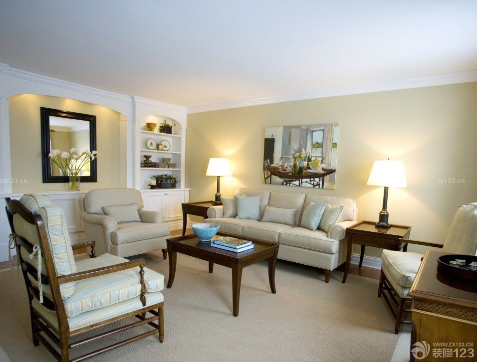 美式60平米两室一厅小户型客厅布艺沙发图片装修效果图