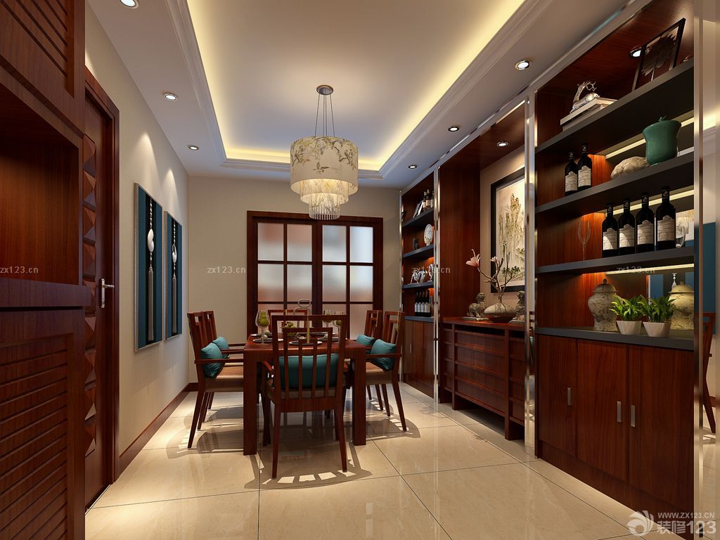 现代中式餐厅酒柜隔断装修图片大全2025