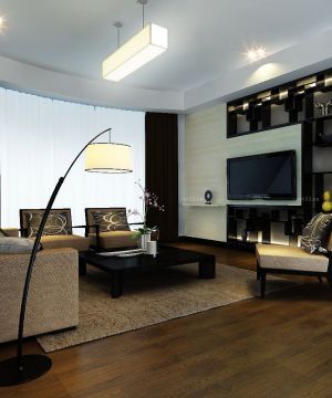 90平米客厅新中式电视背景墙家居装修效果图欣赏