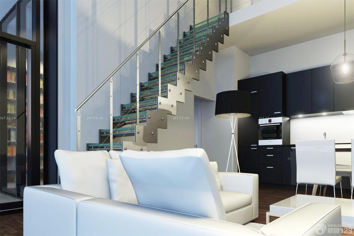 精致复式房子不锈钢楼梯扶手设计图片大全