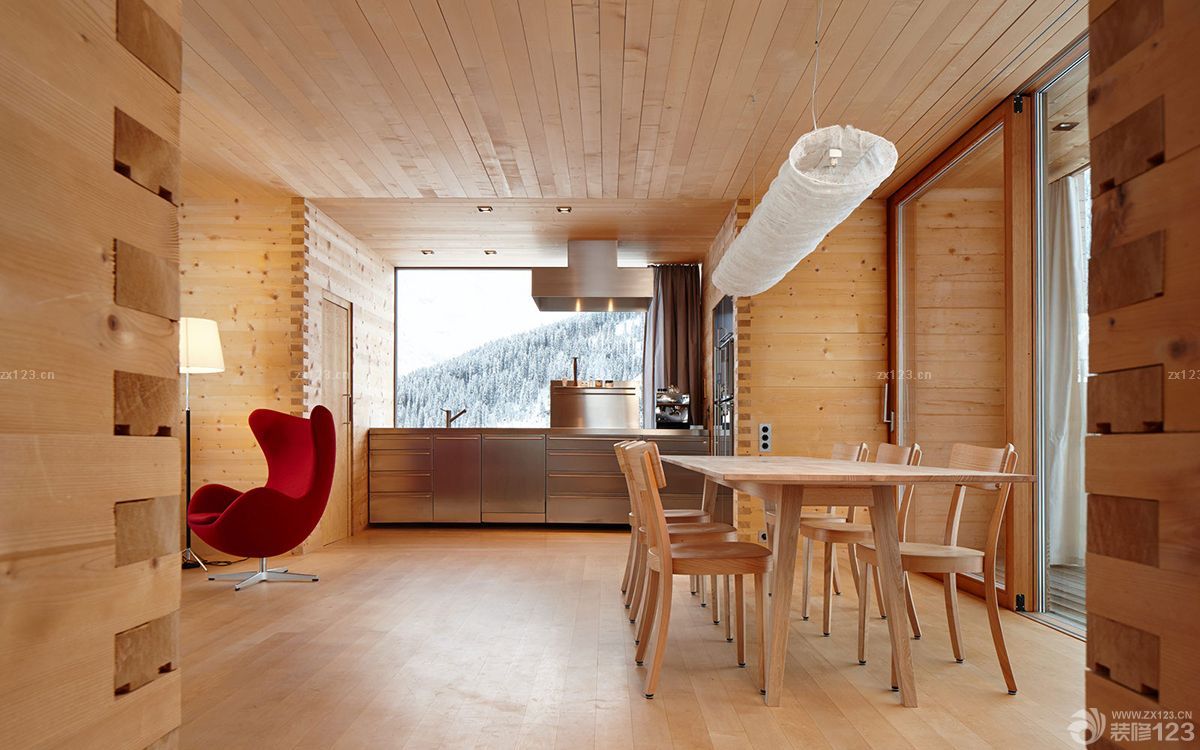 创意80复式楼生态木吊顶装修效果图