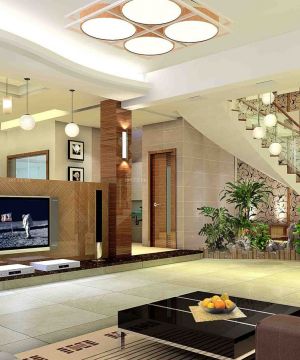 混搭风格复式房子客厅吊顶设计装修效果图欣赏