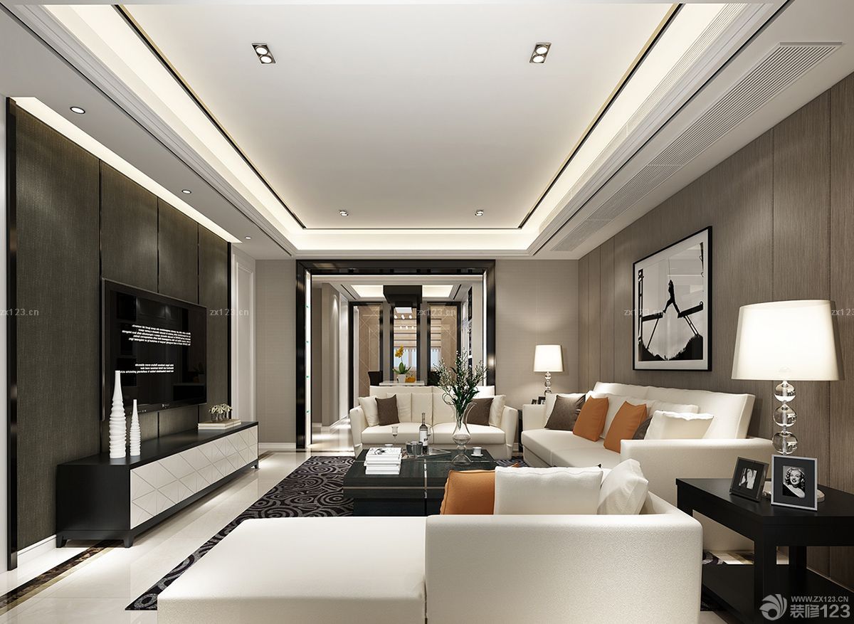 简约黑白风格别墅室内客厅设计装修效果图欣赏