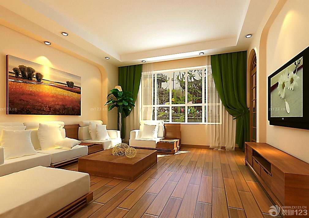 2025最新田园风格小户型客厅布艺窗帘装修效果图 