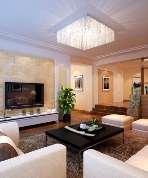 经典现代风格错层客厅楼梯装修效果图片大全