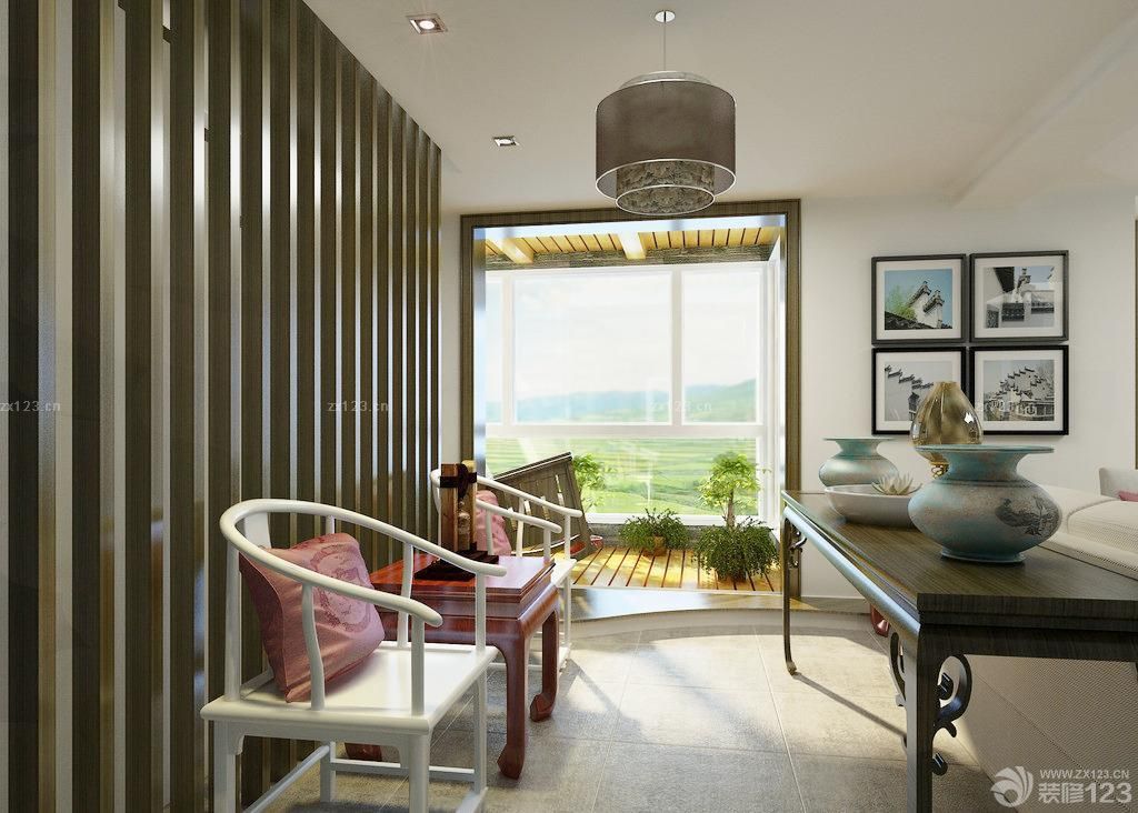 错层阳台木质吊顶装修效果图大全