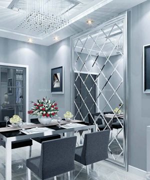 最新90平米三房两厅餐厅玻璃背景墙装修效果图片欣赏
