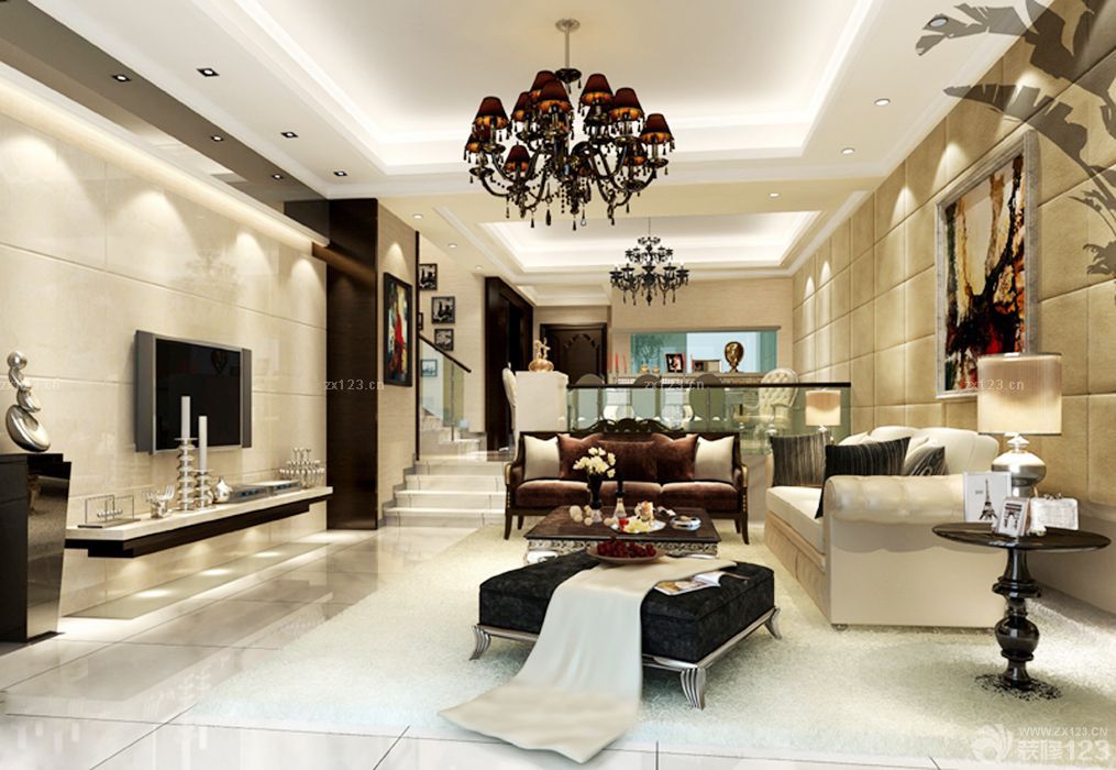 2025错层住宅多人沙发装修效果图片