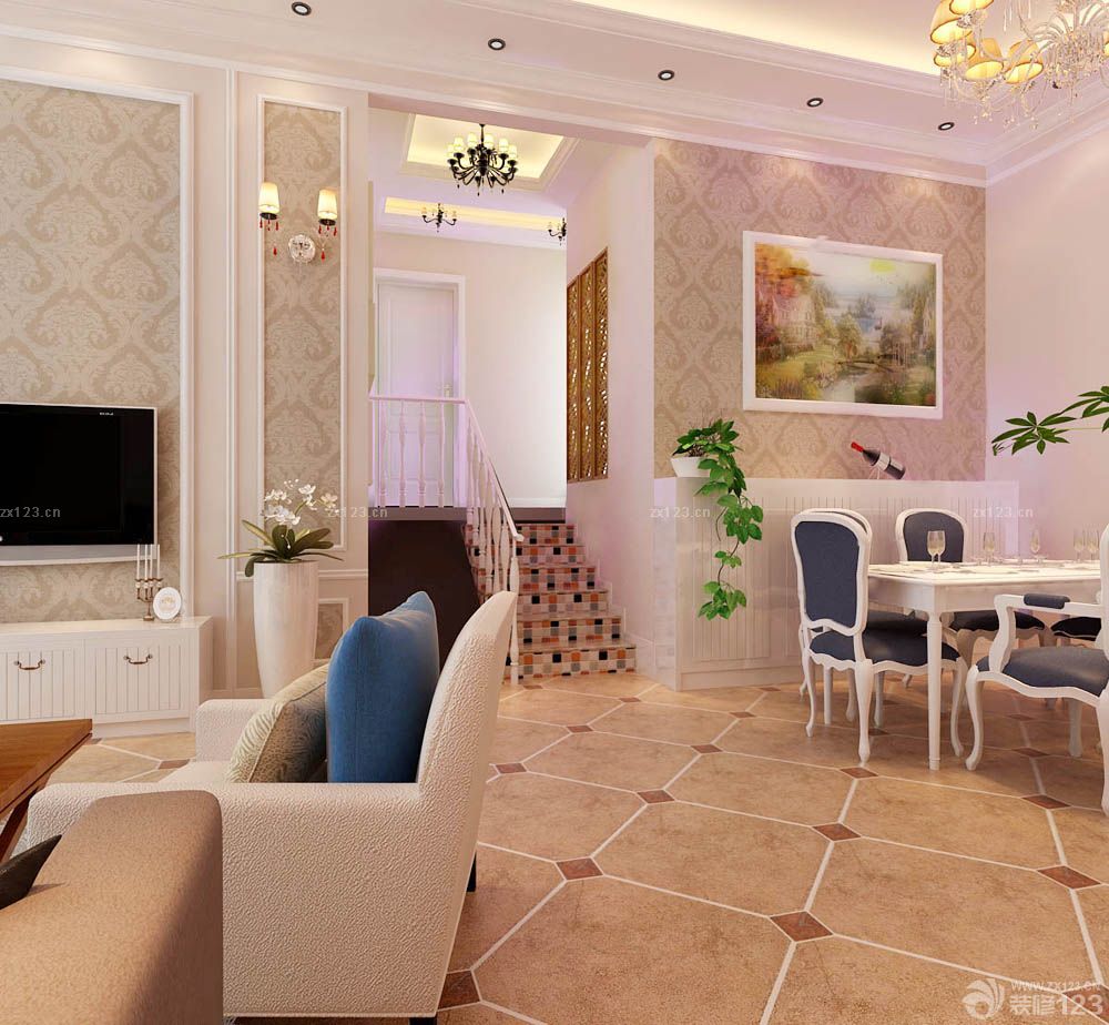 欧式风格客厅小错层楼梯装修效果图片大全