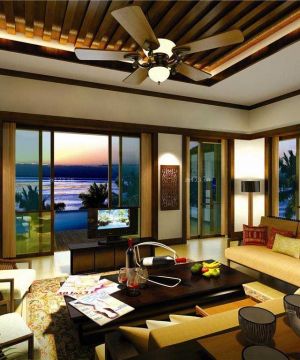 2025时尚混搭风格生态木别墅客厅设计图片大全