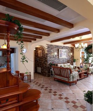 2025美式混搭风格生态木别墅玄关设计图片