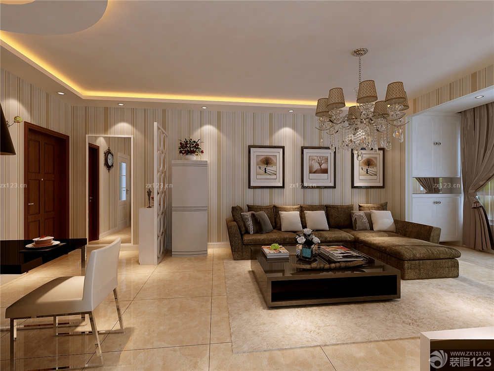 2025沙发背景墙条纹壁纸装修效果图片