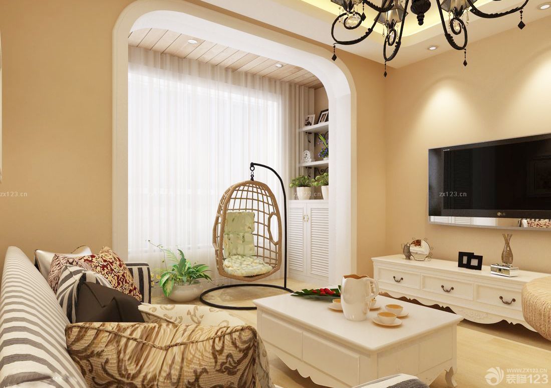 2025客厅阳台白色窗帘装修图片