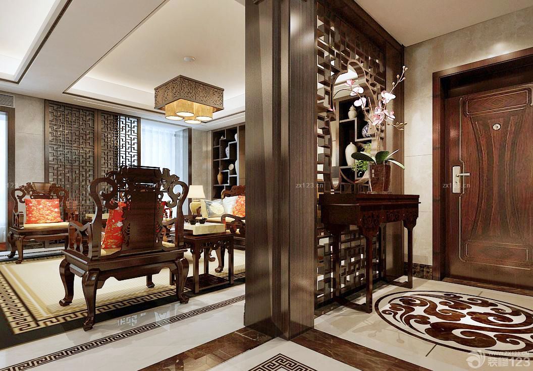 中式风格家装客厅玄关装修效果图片