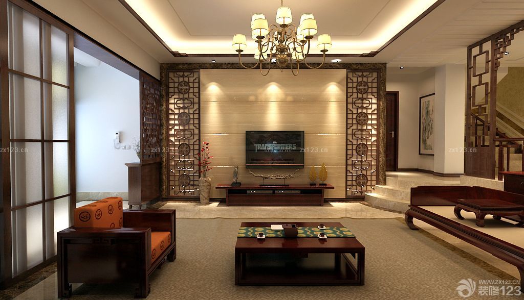 最新简约中式风格家庭客厅装修效果图2025