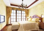 美式别墅建筑卧室黄色窗帘装修效果图片大全