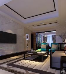 中式混搭风格90平米客厅电视背景墙装修效果图
