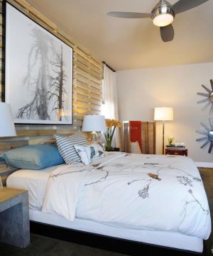 90平米3居室房屋卧室木质背景墙装修效果图欣赏