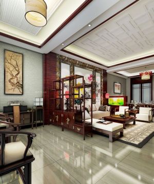 中式风格家装客厅置物架隔断装修效果图大全2023图片