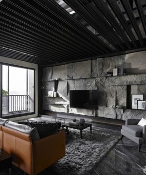 2025混搭风格设计90平米电视背景墙装修效果图