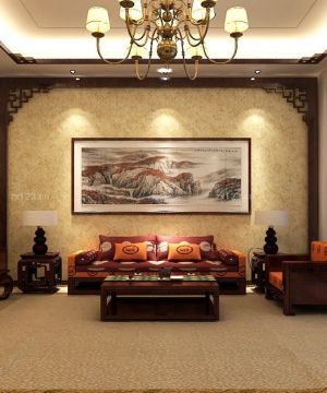 中式客厅沙发背景墙装饰画装修效果图片欣赏