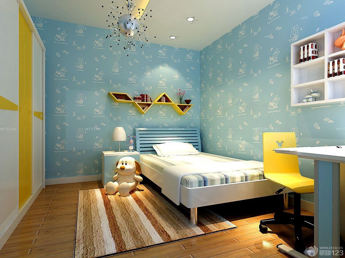最新家庭别墅儿童房卡通壁纸装修效果图2025