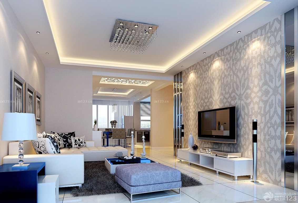 现代风格客厅墙纸装修效果图片欣赏