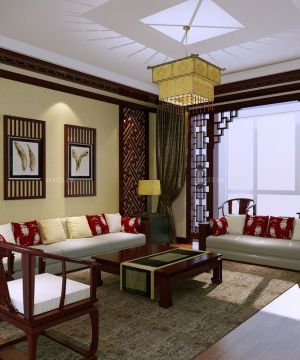 现代中式客厅沙发背景墙装饰装修效果图欣赏