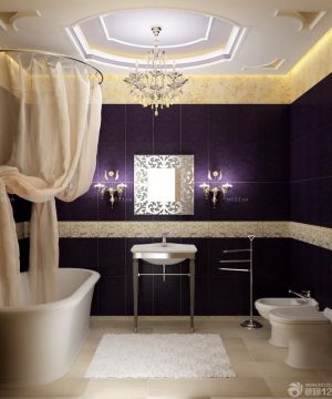 最新小宾馆卫生间浴室唯美紫色墙面设计效果图