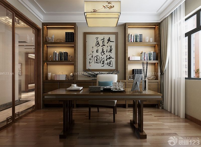 2025最新中式书房组合书柜效果图片