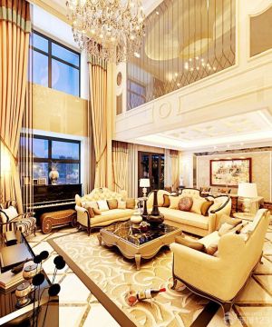 两层别墅家庭客厅窗帘设计效果图欣赏