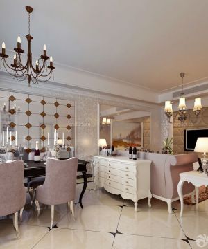 美式风格房子90平米三居客厅餐厅装修效果图片
