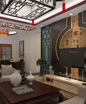 最新中式家装风格90平小户型客厅装修效果图