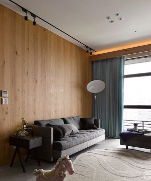 90平小户型客厅木质背景墙装修图片