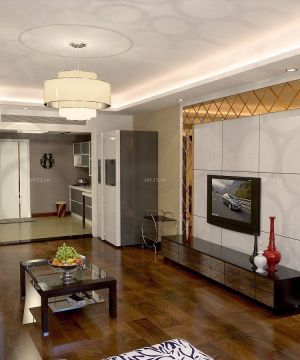 最新现代小户型开放式厨房深褐色木地板装修效果图片
