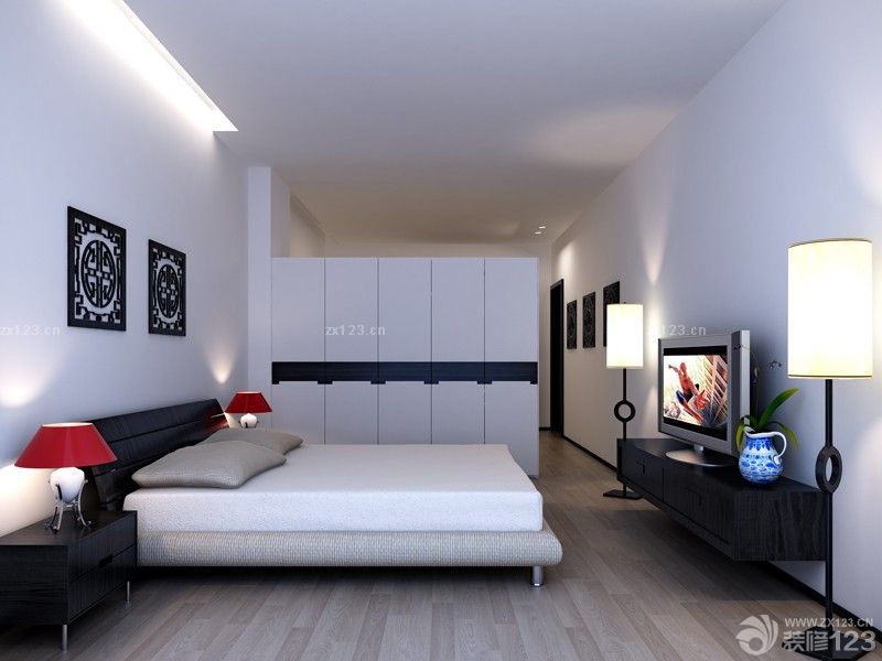 最新简约黑白风格家居卧室装修效果图片
