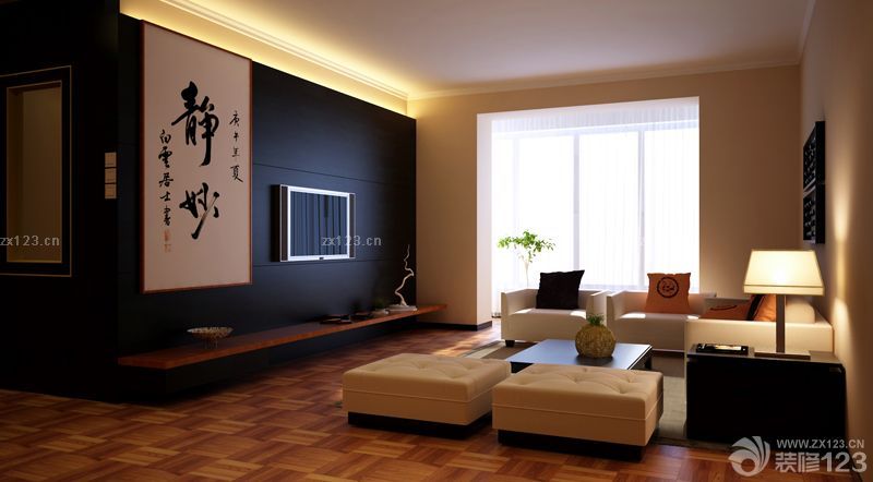 现代中式风格客厅电视墙装修图片欣赏