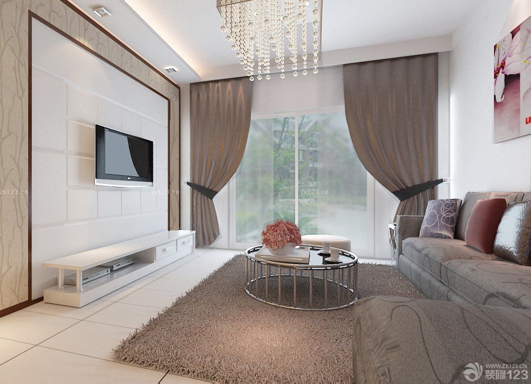 2023最新小户型客厅沙发方形水晶灯效果图片