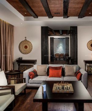 2025中式混搭别墅木质吊顶设计装修图片