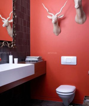 90平米小户型卫生间红色壁纸装修图片