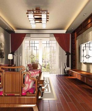 中式风格客厅窗帘装修效果图大全2023图片